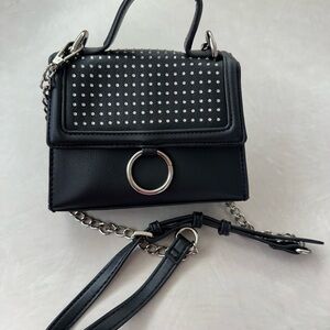 Black Mini Bag with Silver Studs and Chain Detail